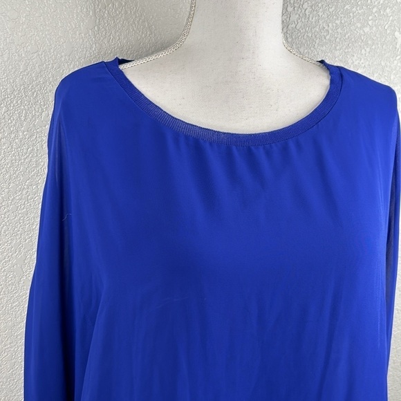 Worthington Blue Flowy Sheer Long Sleeve Top Size Large - Picture 2 of 7